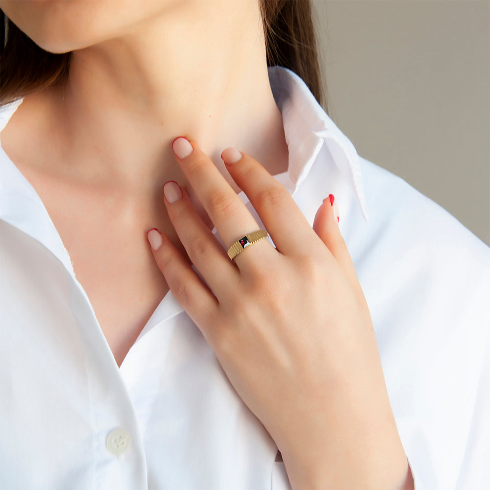 14K Gold Ruby Square Ring