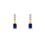 14K Gold Blue Sapphire Rectangular Earrings