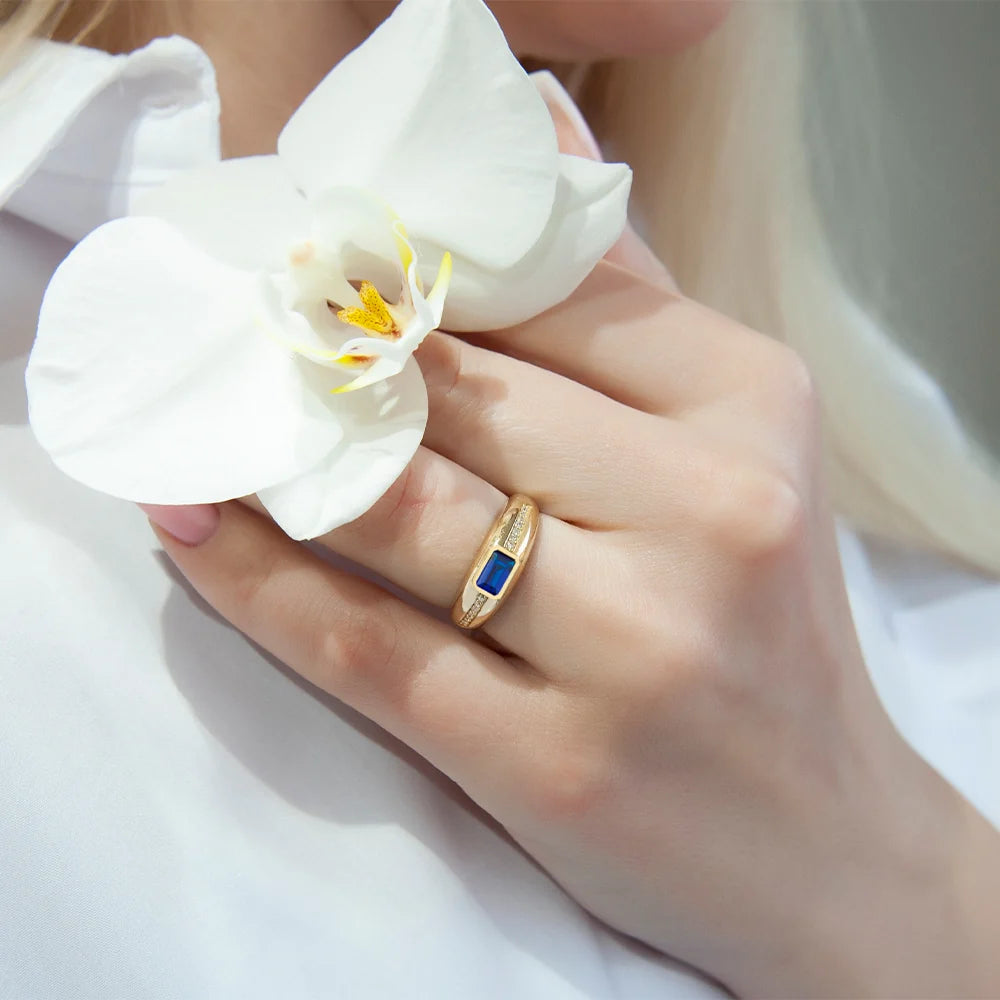 14K Gold Diamond Sapphire Ring, Anniversary Gift