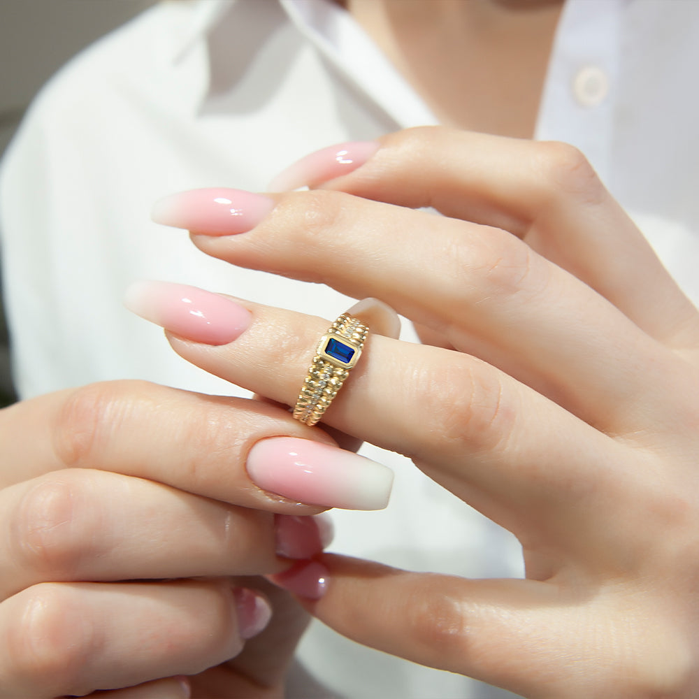 14K Gold Natural Sapphire Double Row Ring