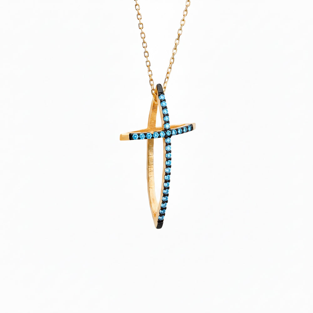 14K Gold Aquamarine Religious Necklace