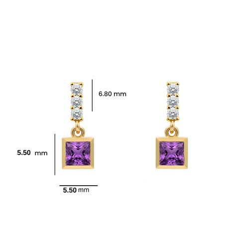14K Gold Amethyst Square Earrings
