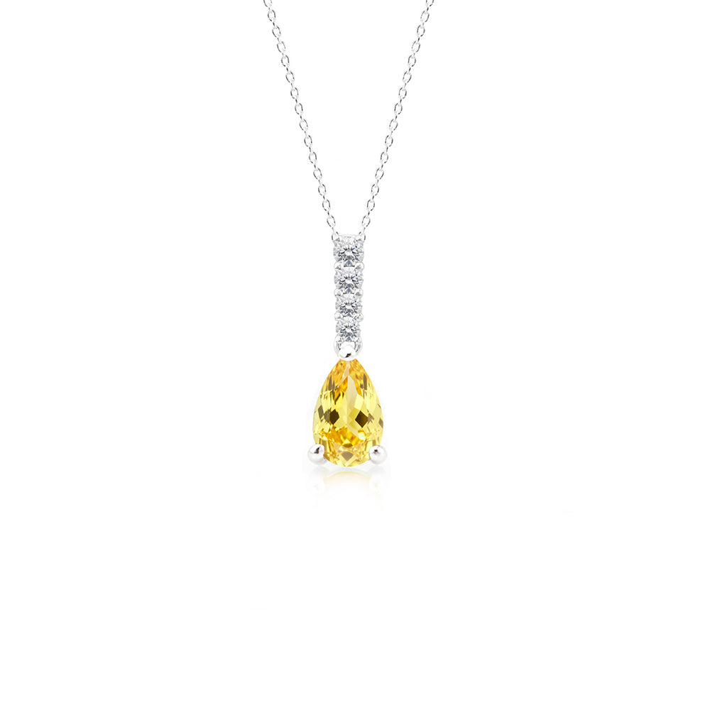 Citrine Solitaire Necklace, Pear Shape Yellow Gemstone Pendant