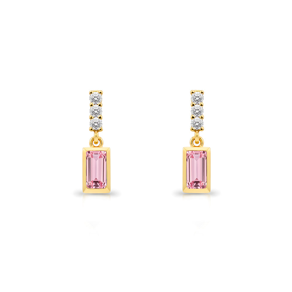 14K Gold Pink Sapphire Rectangular Earrings