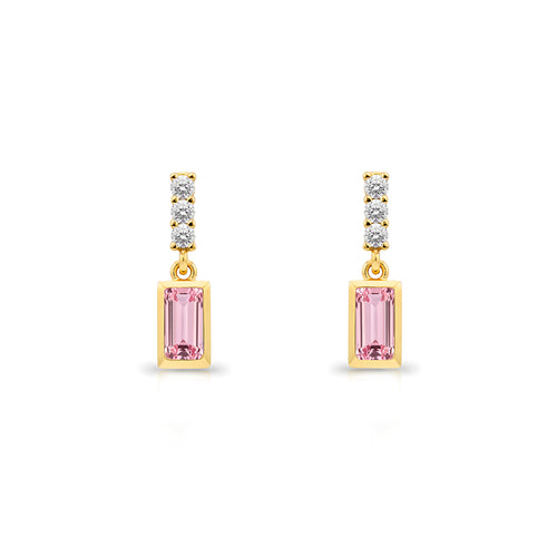14K Gold Pink Sapphire Rectangular Earrings