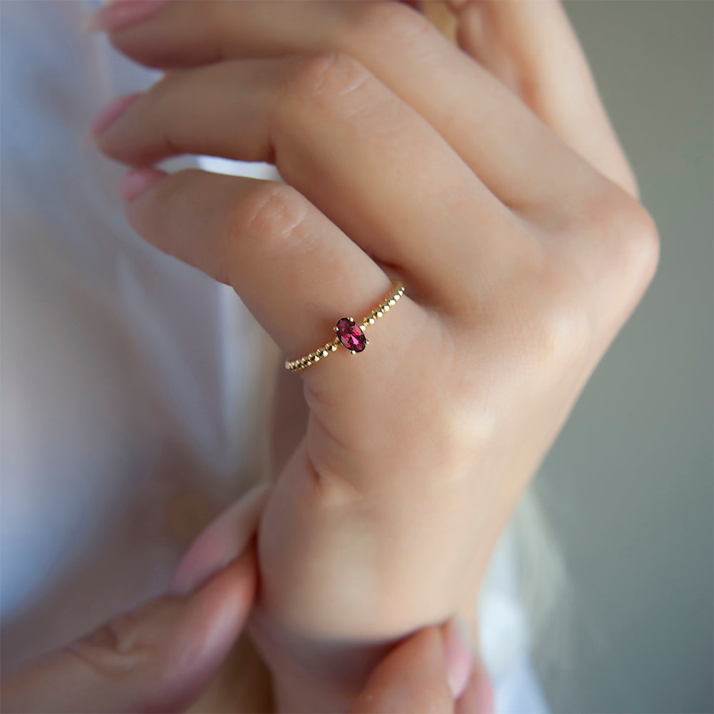 14K Gold Oval Ruby Ring / Gothic Jewelry