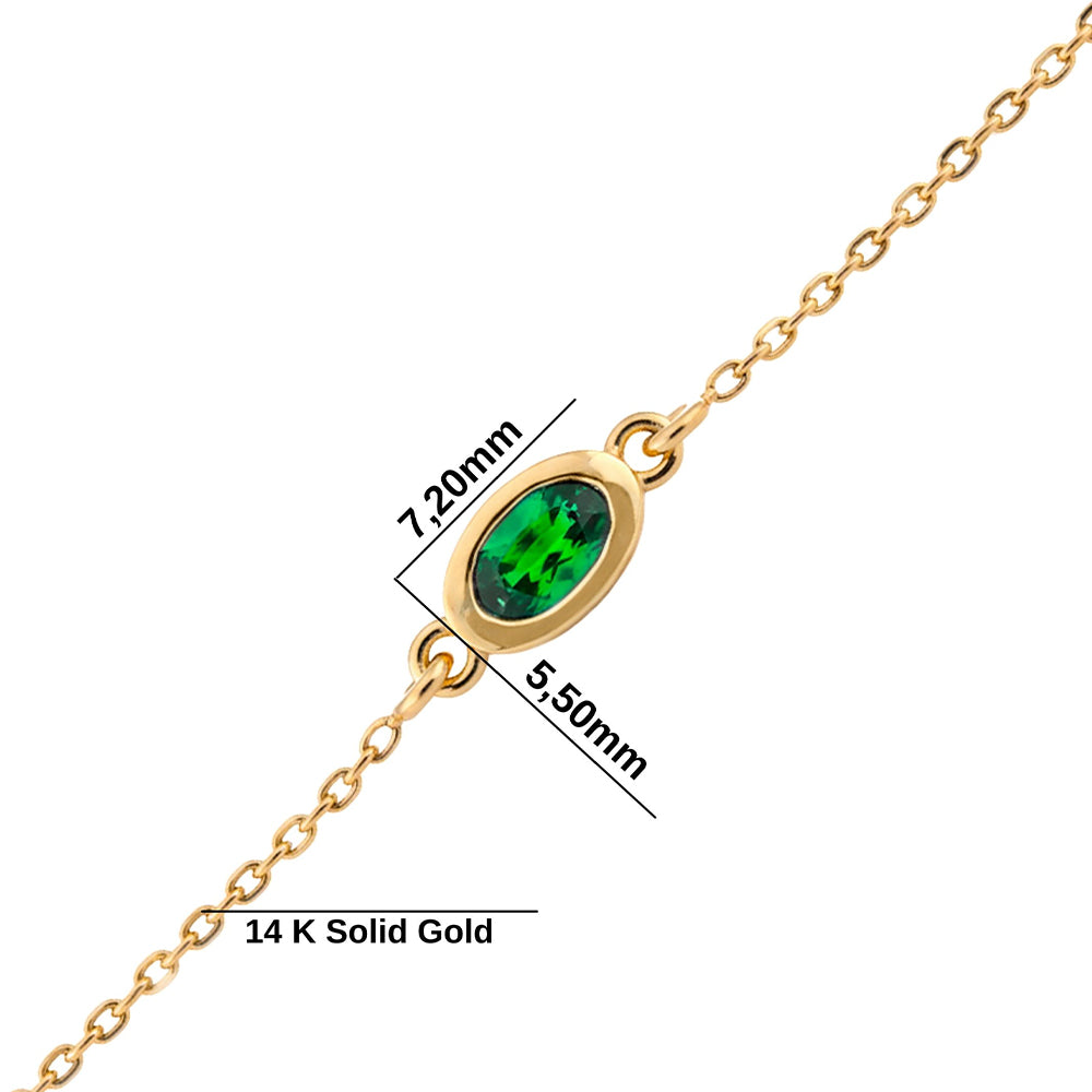 14K Gold Natural Oval Emerald Bracelet