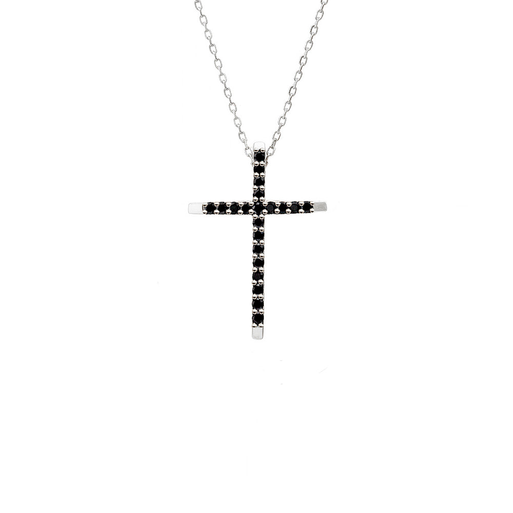 14K Gold Black Diamond Cross Necklace / Gold Faith Pendant