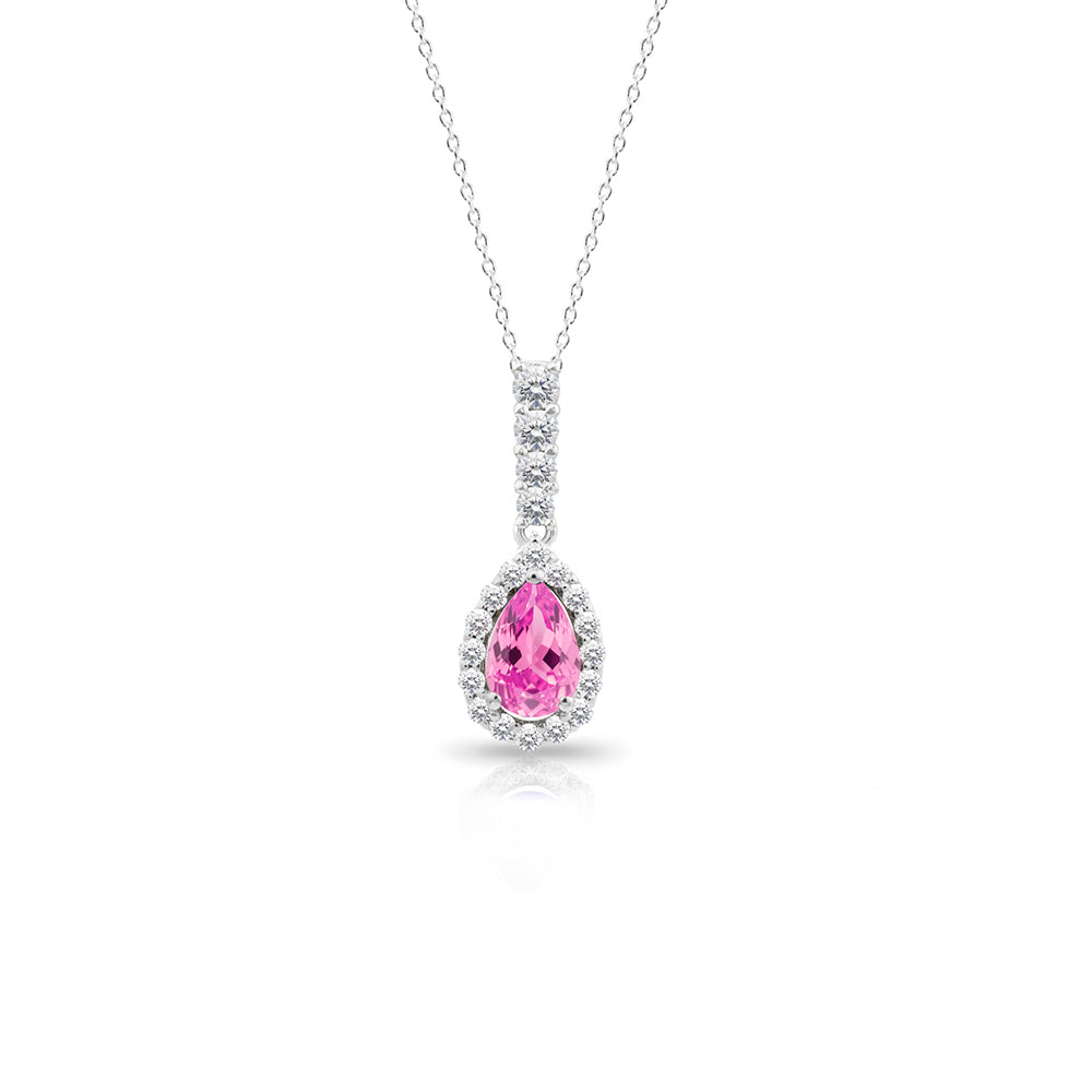 Pear Shape Pink Sapphire Necklace, Birthday Gift Necklace