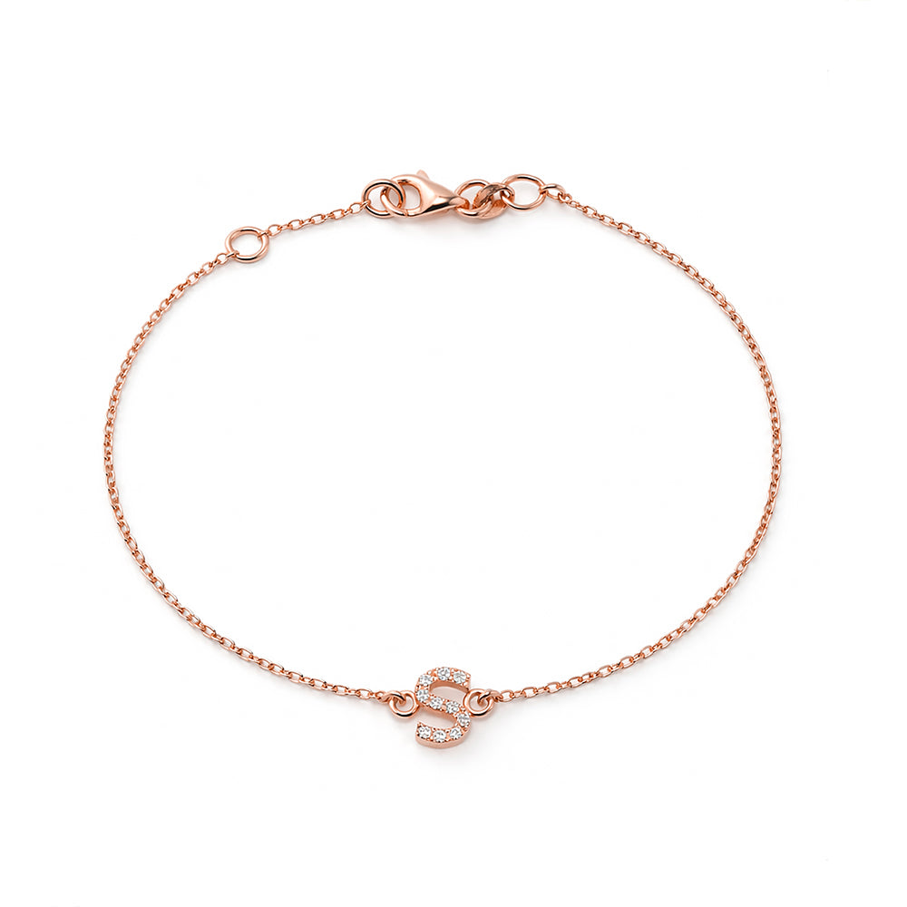 14K Gold Initial S Bracelet / Diamond Letter Bracelet