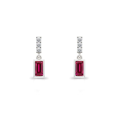 14K Gold Ruby Baguette Earrings