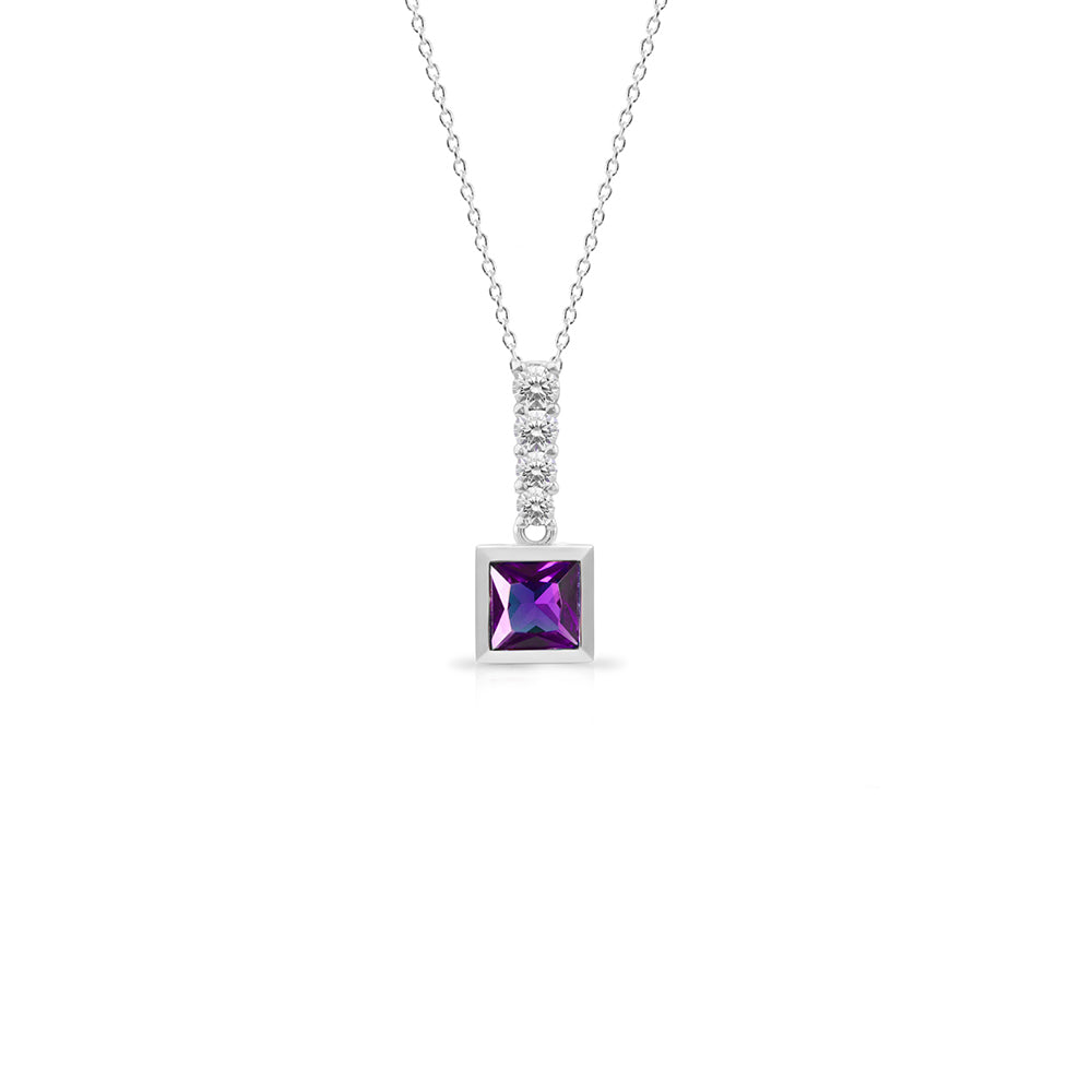 14K Gold Amethyst Princess Cut Necklace