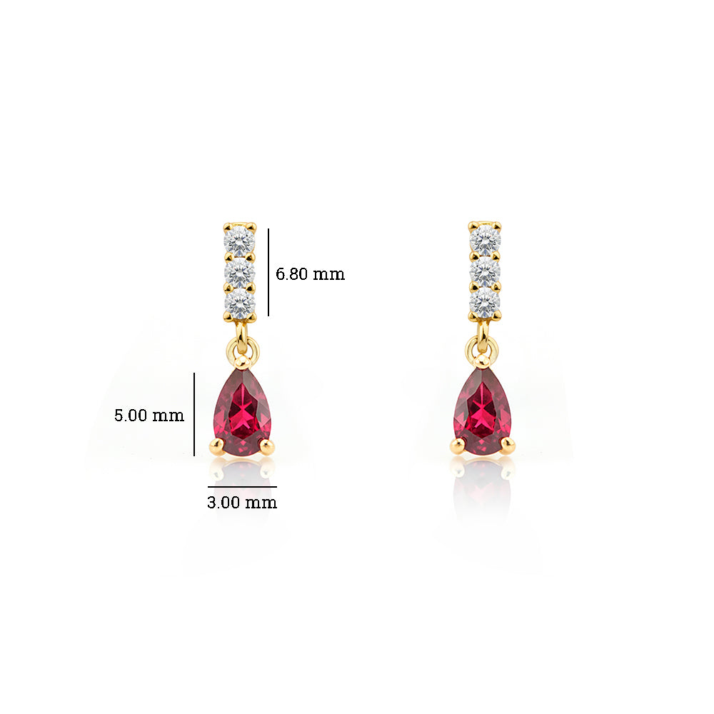 14K Gold Ruby Drop Earrings