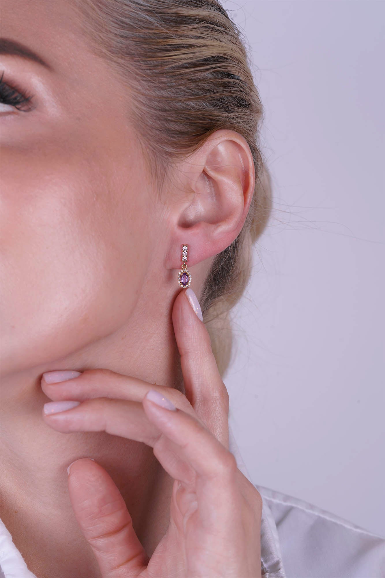 14K Gold Amethyst Oval Earrings