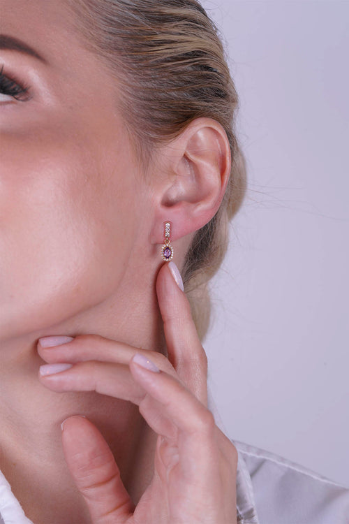 14K Gold Amethyst Oval Earrings