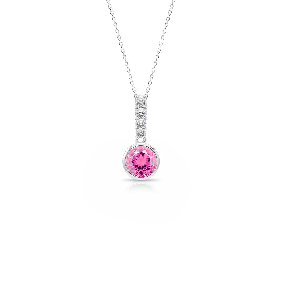 Round Pink Sapphire Diamond Necklace