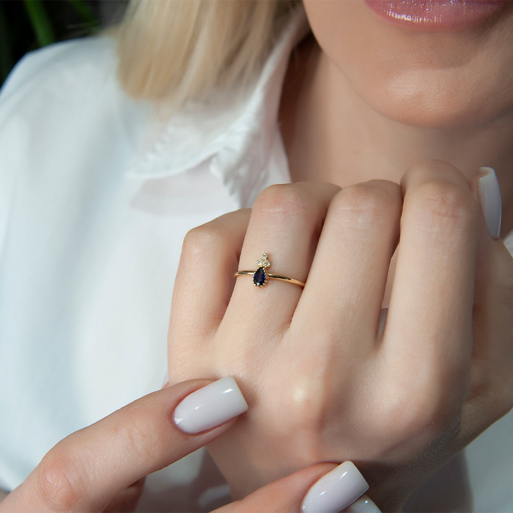 Sapphire Teardrop Ring, Anniversary Gift