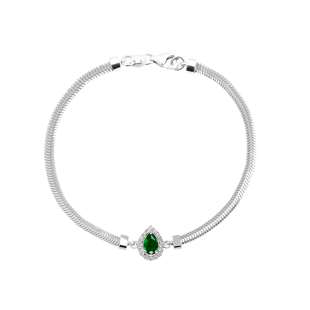 Pear Emerald Diamond Bracelet / May Birthstone Jewelry