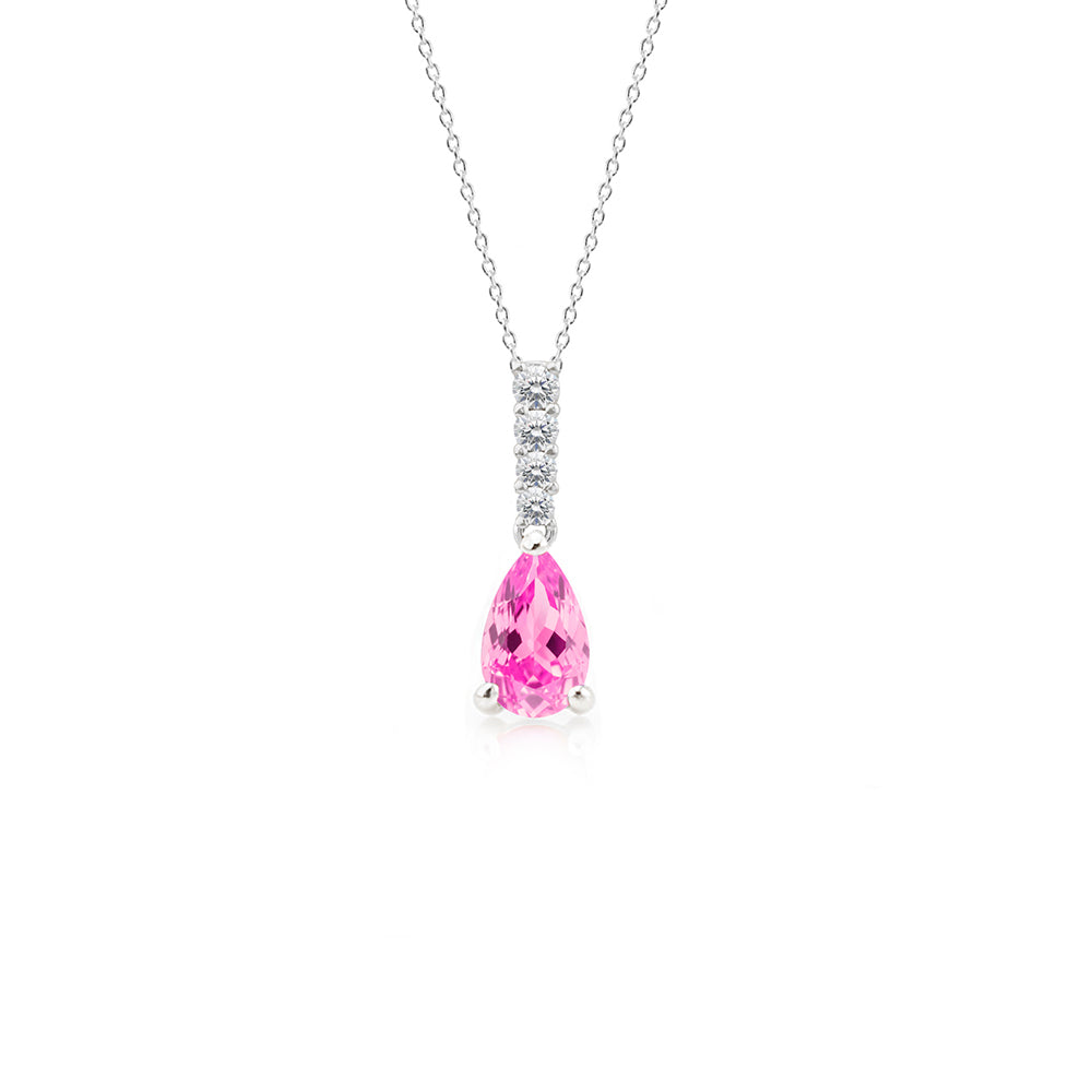 14K Gold Pink Sapphire Pear Necklace