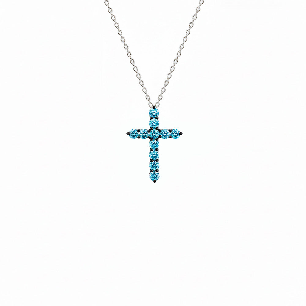 14K Gold Aquamarine Cross Necklace / Religious Pendant
