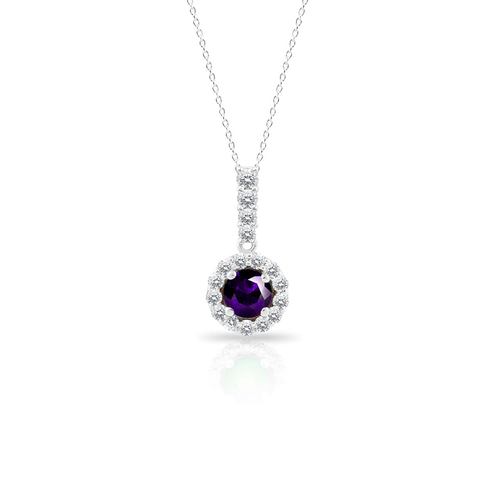 Round Amethyst Halo Necklace