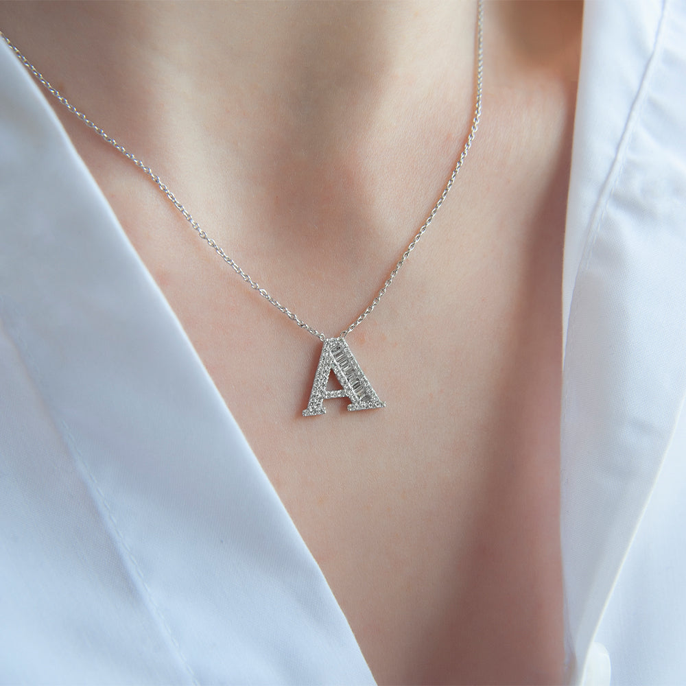14K Gold Diamond Initial A Necklace