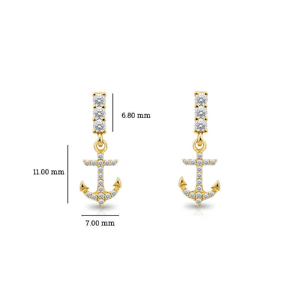 14K Gold Anchor Drop Earrings