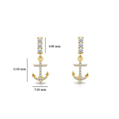 14K Gold Anchor Drop Earrings