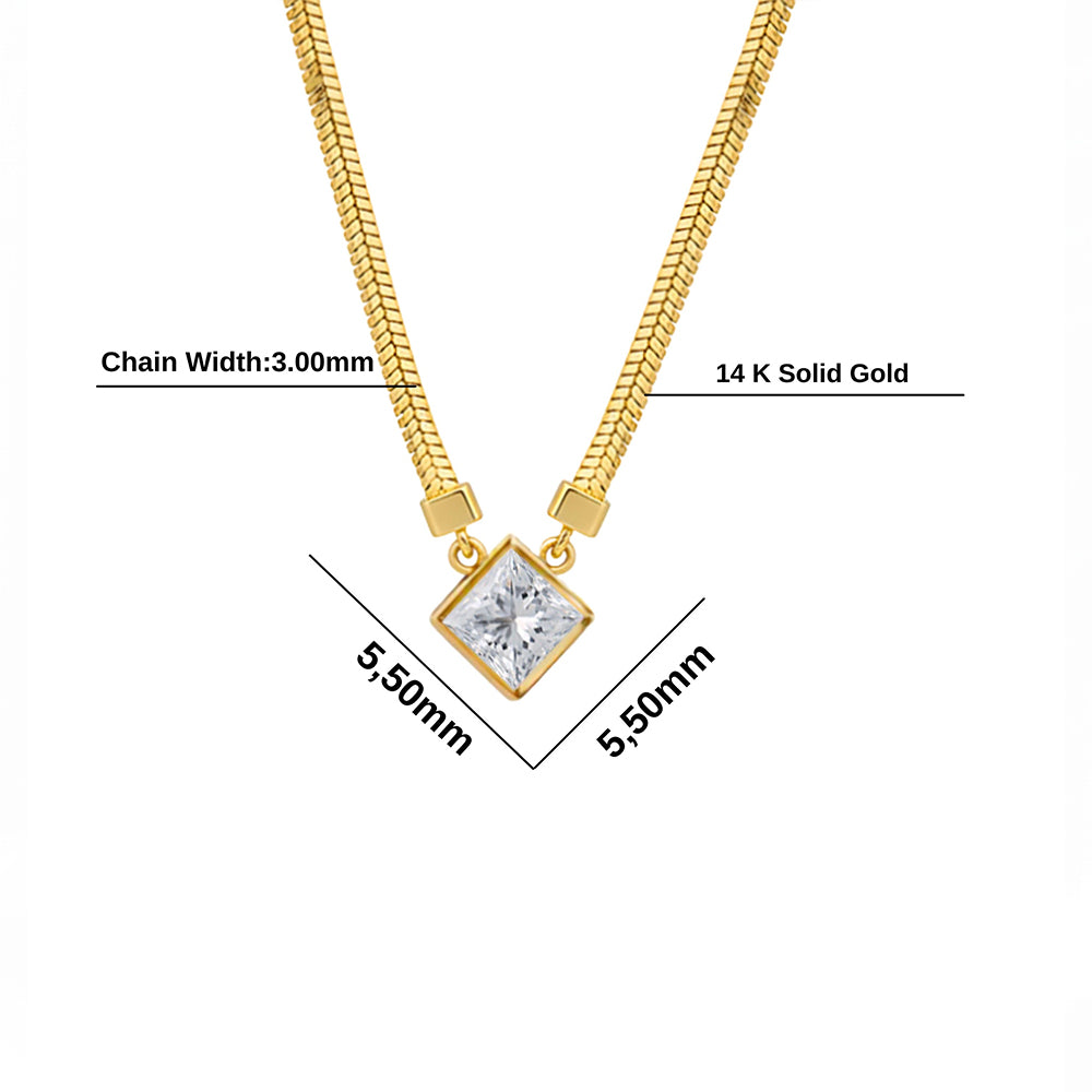 14K Gold Princess Cut White Sapphire Pendant