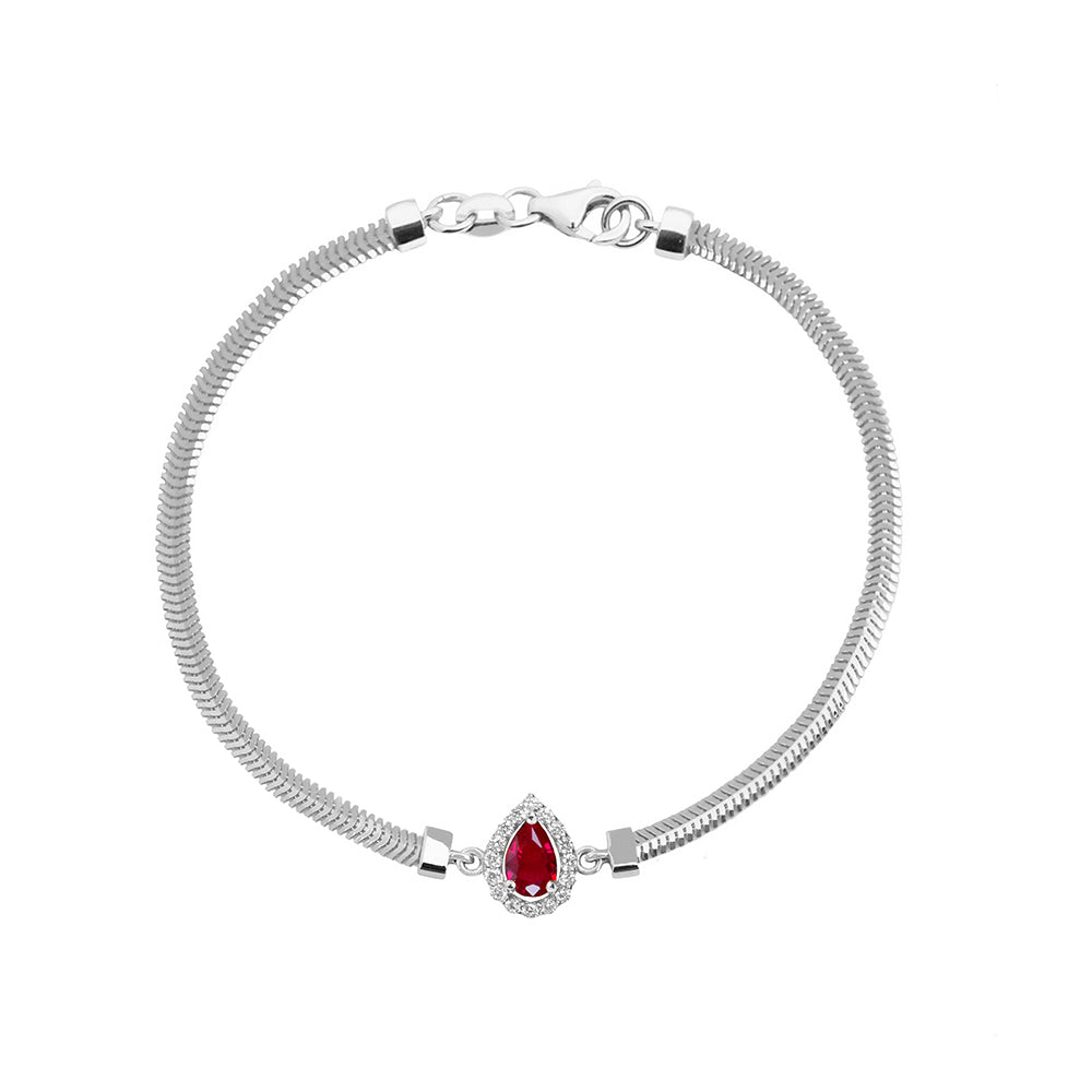 14K Gold Natural Ruby Diamond Bracelet / Pear Cut Red Gemstone