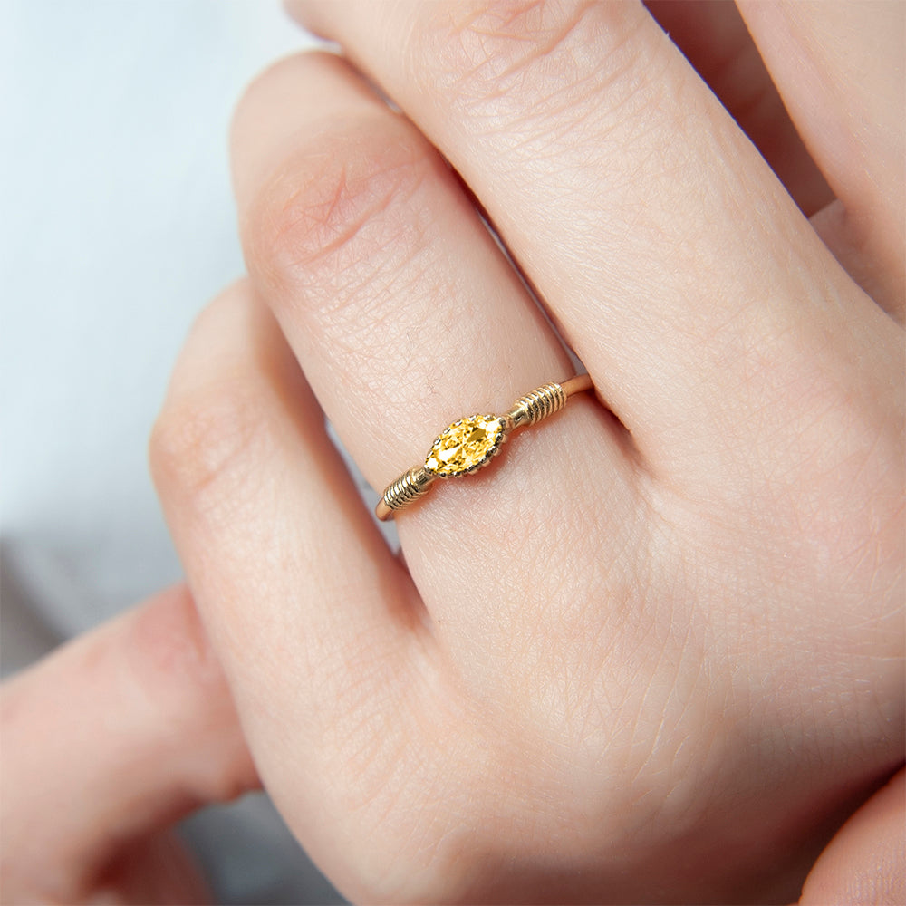 14K Gold Citrine Marquise Ring