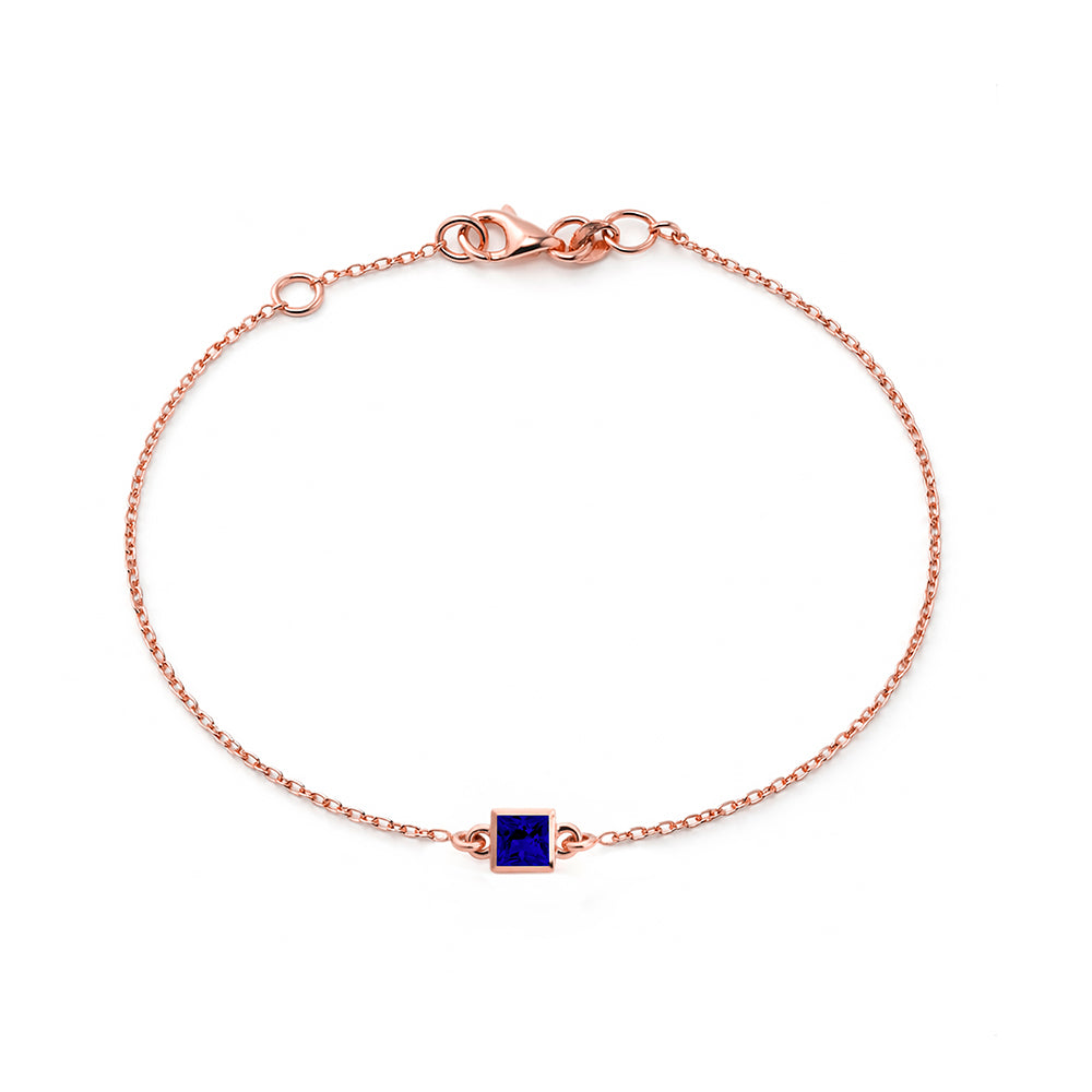 14K Gold Princess Cut Sapphire Bracelet, Birthday Gift