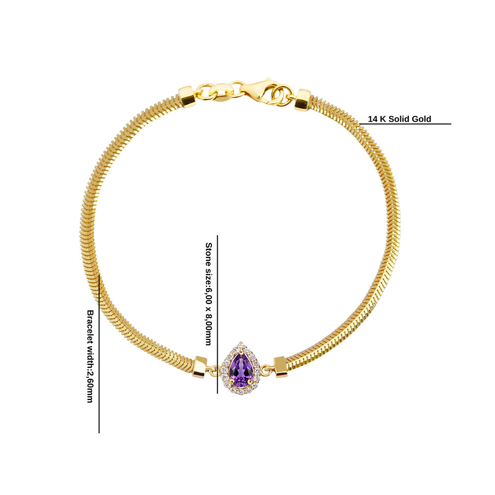 14K Solid Gold Amethyst Bracelet / Diamond Bracelet