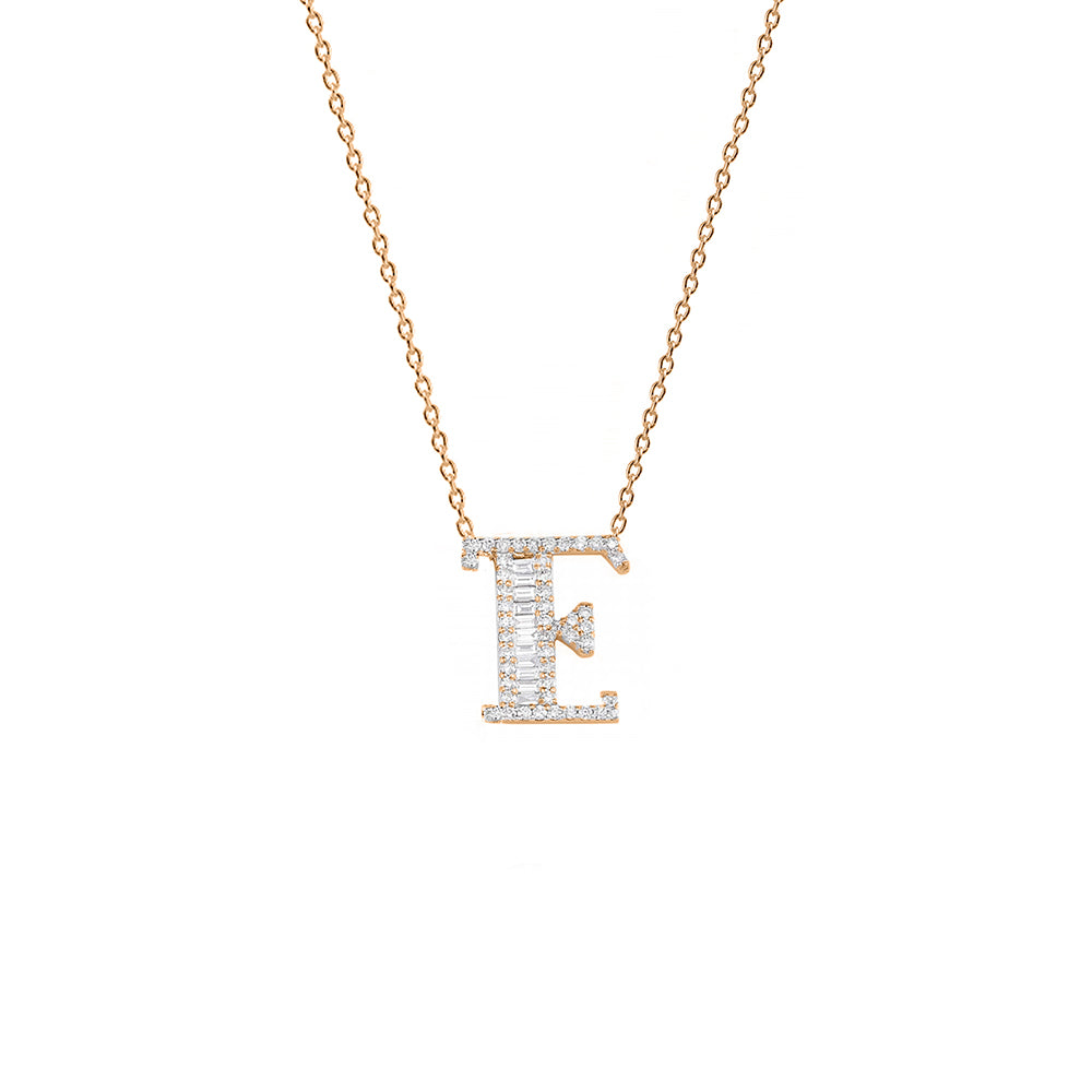 14K Gold Diamond Initial E Necklace