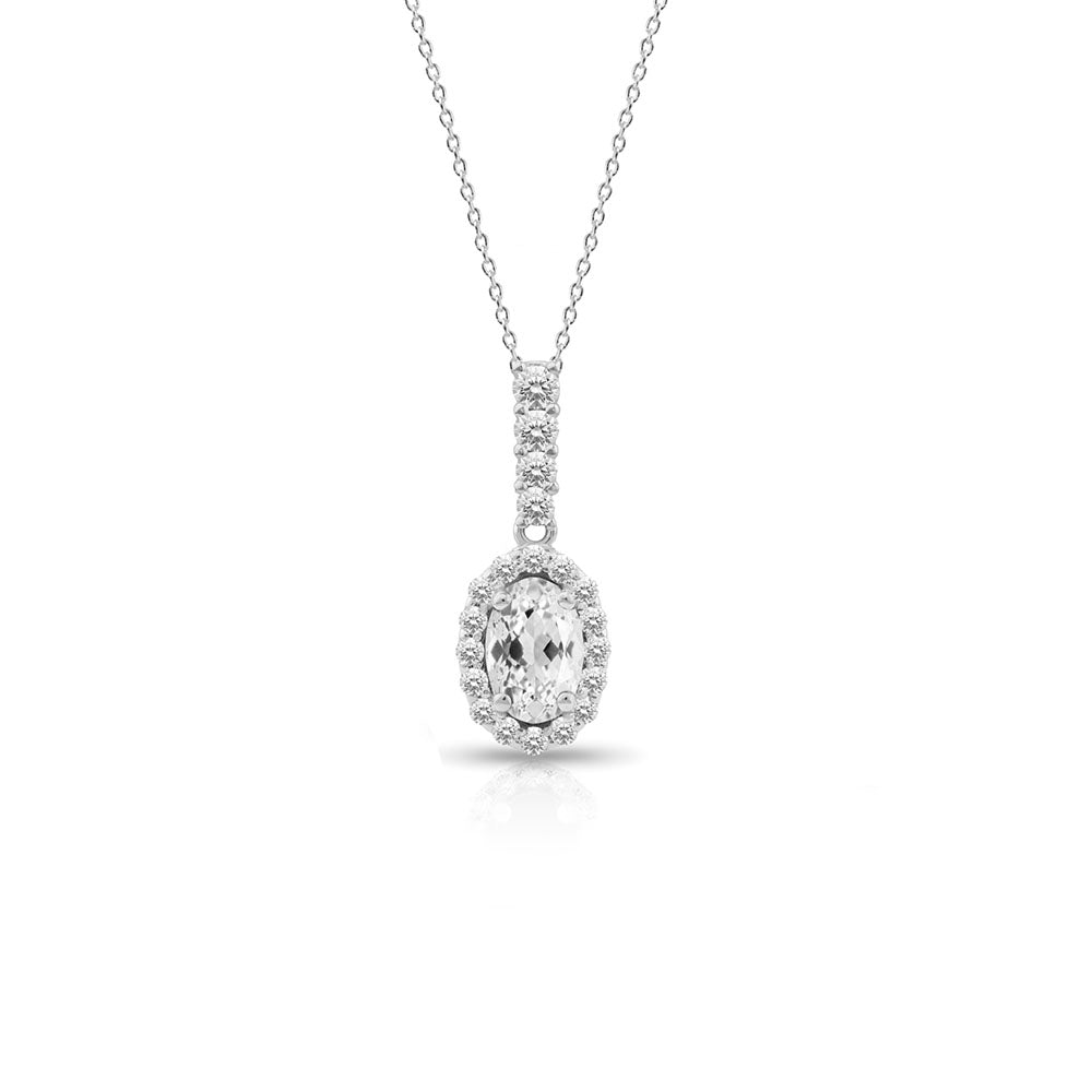 14K Gold White Sapphire Necklace, Dainty Diamond Necklace