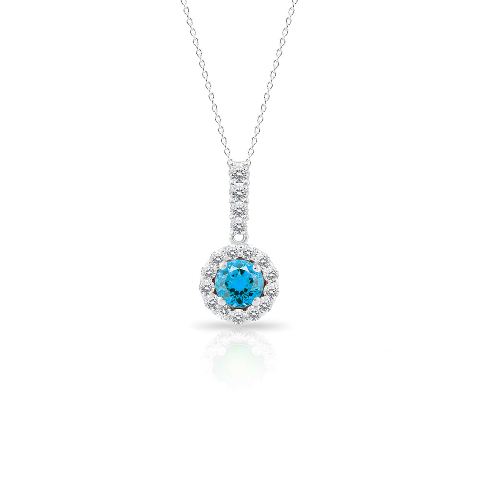 14K Gold Aquamarine Halo Necklace