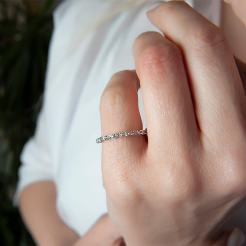 14K Gold Baguette & Round Diamond Band