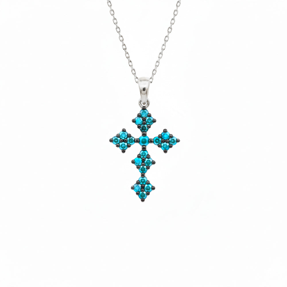 Natural Aquamarine Cross Pendant Necklace