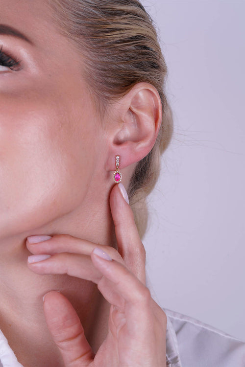 14K Gold Pink Sapphire Oval Earrings