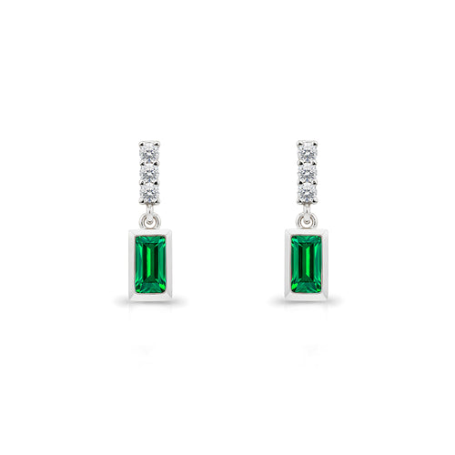 14K Gold Emerald Baguette Earrings