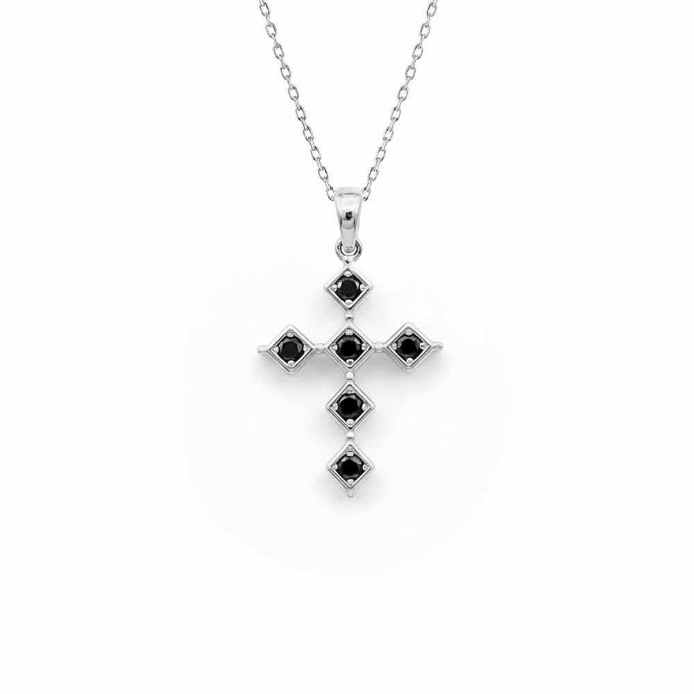14K Gold Black Diamond Cross Necklace / Christian Jewelry Gift