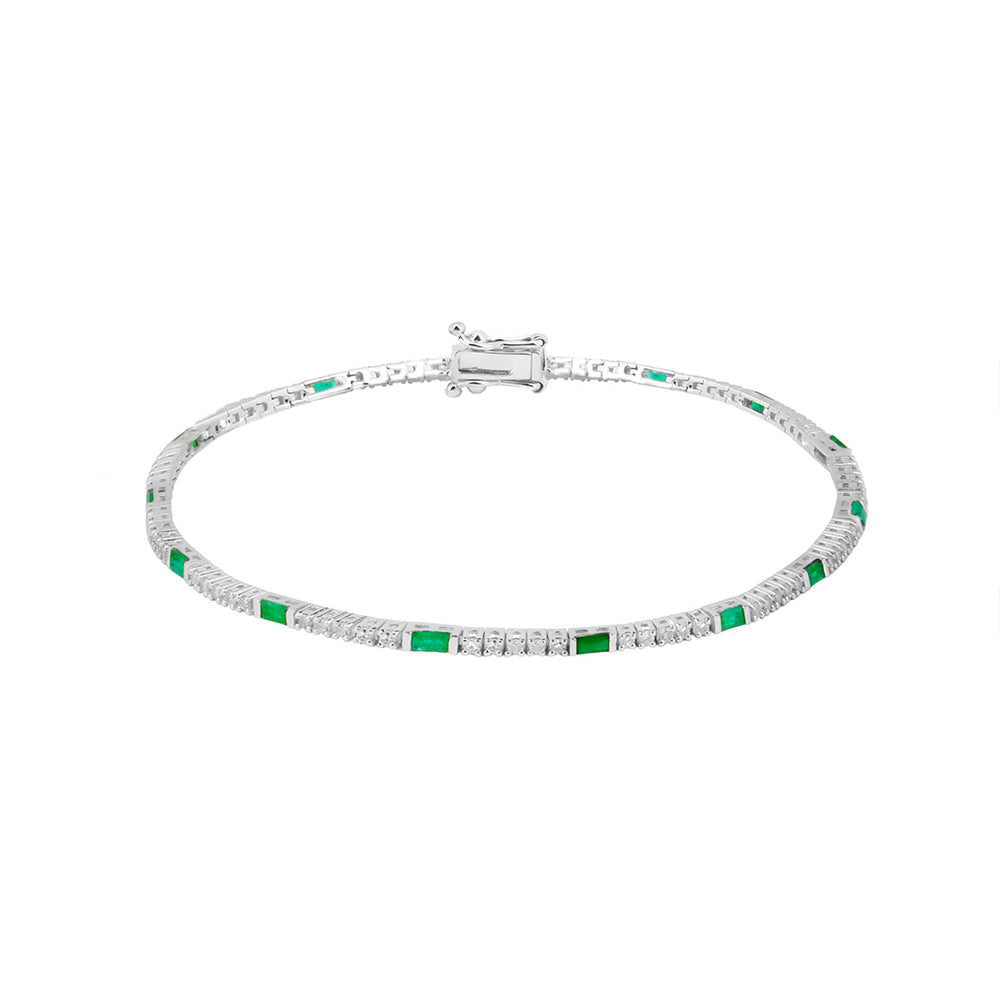 Natural Emerald Diamond Tennis Bracelet / Anniversary Gift
