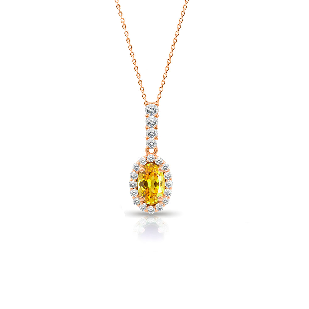 14K Gold Oval Citrine Necklace, Gift For Mom
