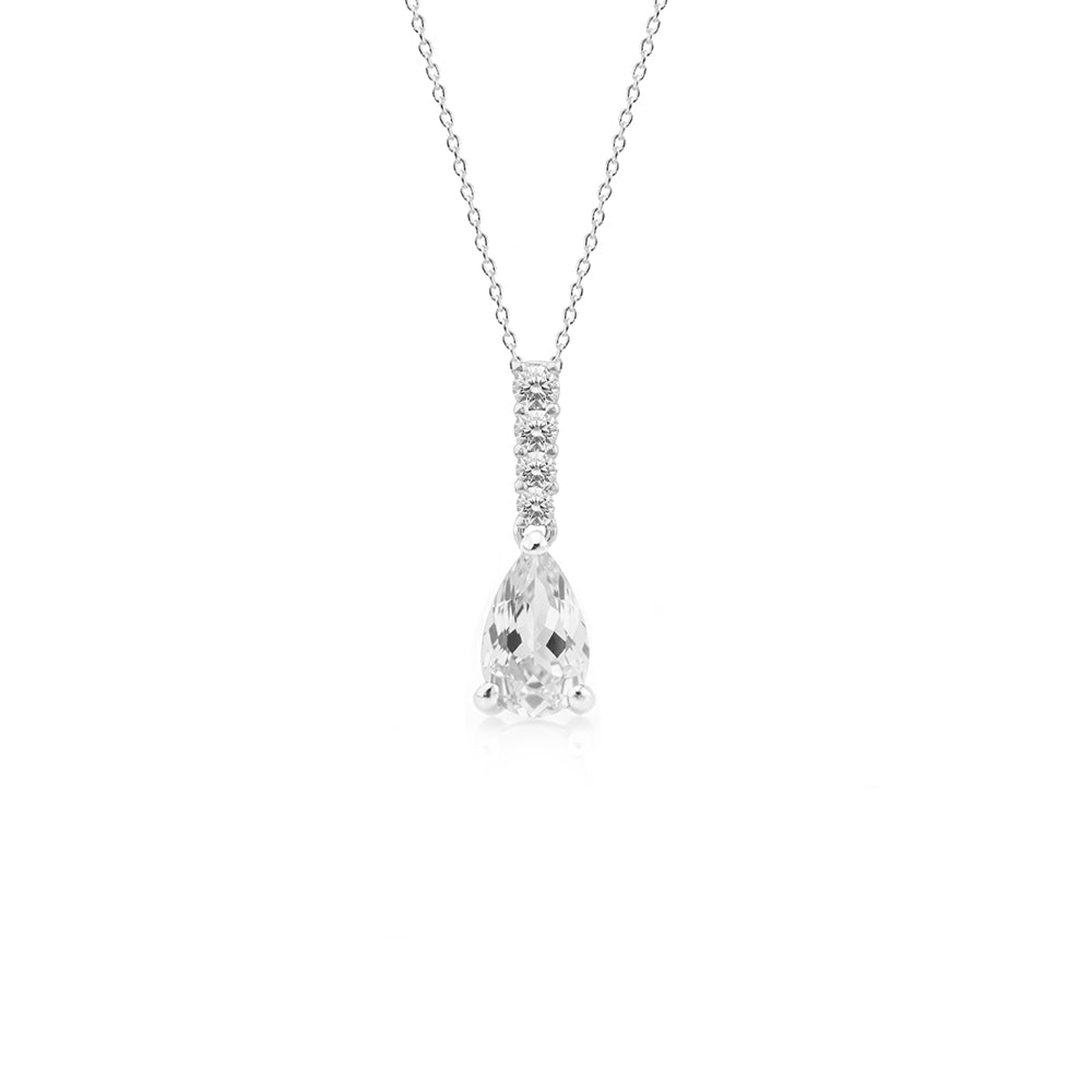 White Sapphire Pear Necklace, Birthday Gift for Her