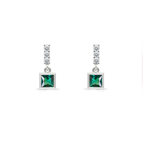 14K Gold Emerald Square Earrings
