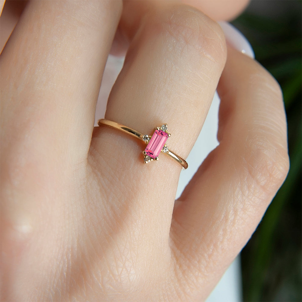 Pink Sapphire Baguette Ring