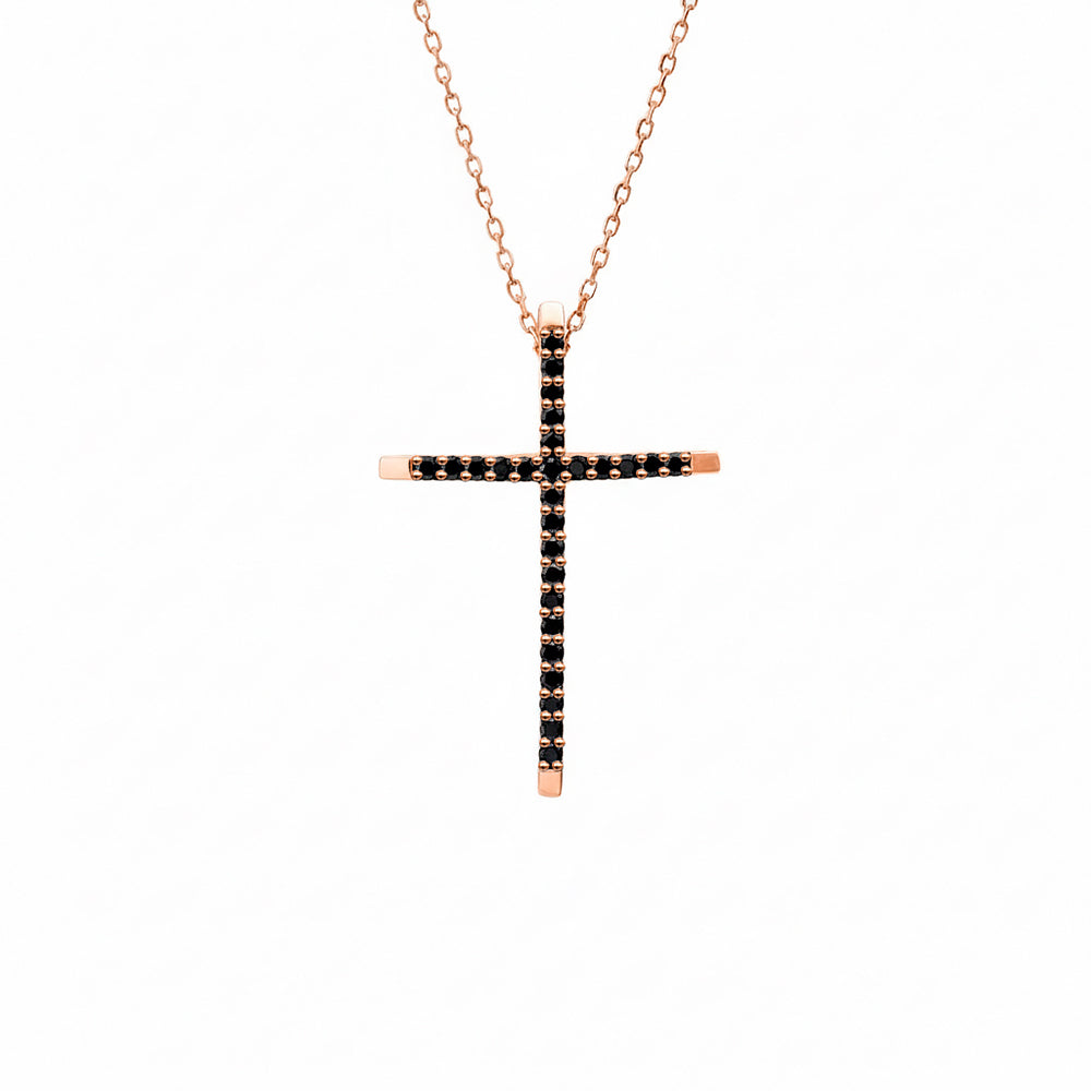 14K Gold Black Diamond Cross Necklace / Faith Pendant