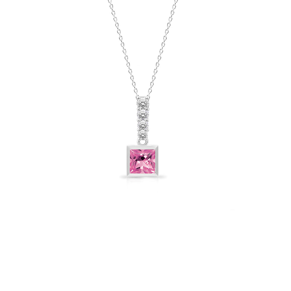 14K Gold Princess Cut Pink Sapphire Pendant