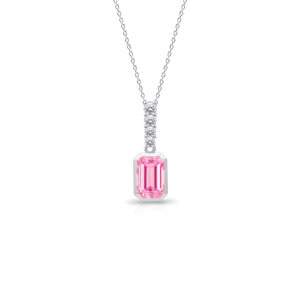 Pink Sapphire Emerald Cut Necklace