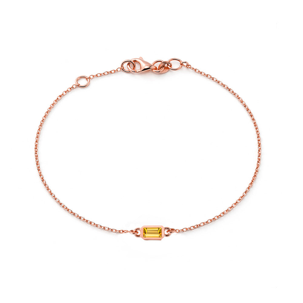 Natural Citrine Gold Bracelet, Handmade Baguette Bracelet